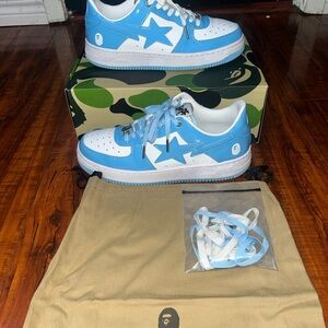 Bape Sky Blue and White Star Sneakers